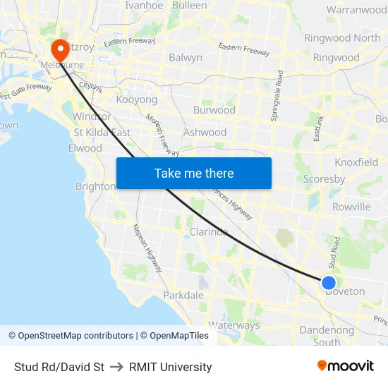 Stud Rd/David St to RMIT University map