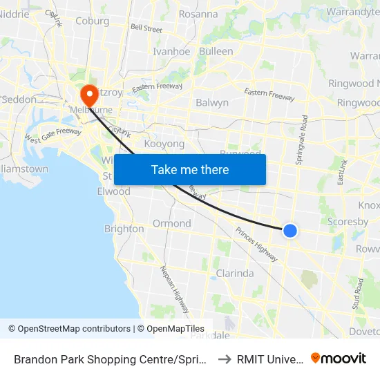 Brandon Park Shopping Centre/Springvale Rd to RMIT University map