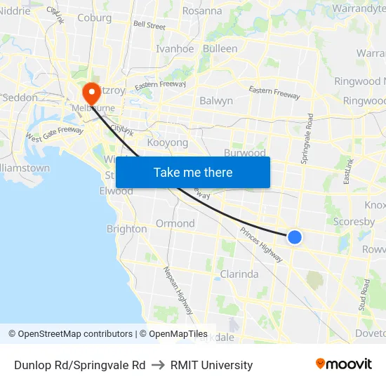 Dunlop Rd/Springvale Rd to RMIT University map