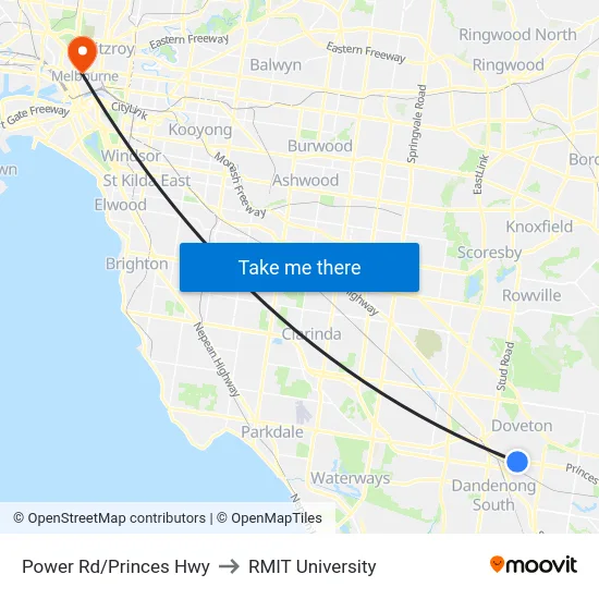 Power Rd/Princes Hwy to RMIT University map