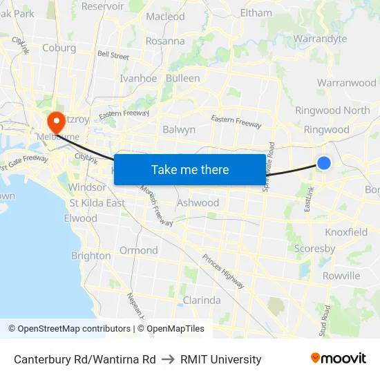 Canterbury Rd/Wantirna Rd to RMIT University map