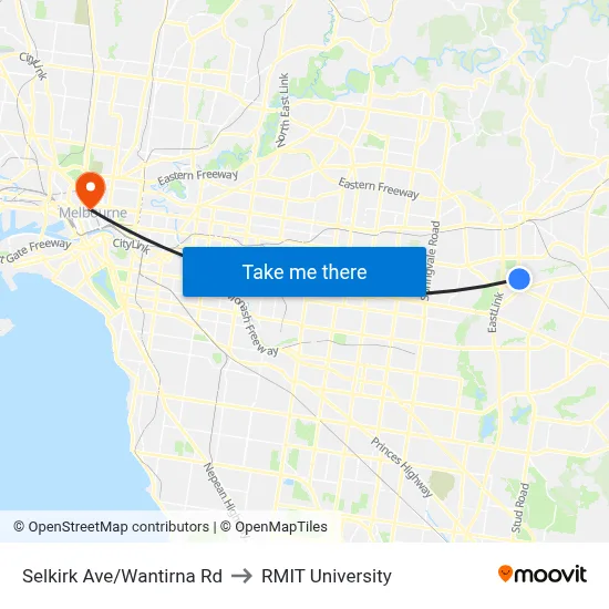 Selkirk Ave/Wantirna Rd to RMIT University map