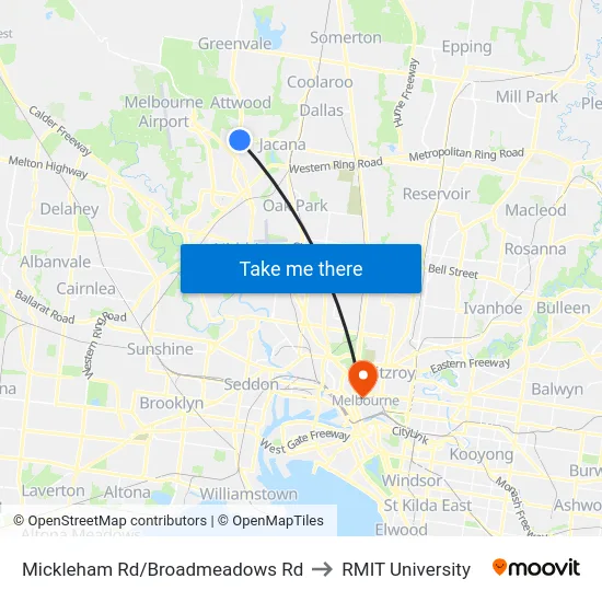 Mickleham Rd/Broadmeadows Rd to RMIT University map