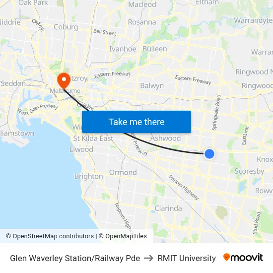 Glen Waverley Station/Railway Pde to RMIT University map