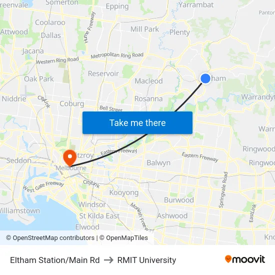 Eltham Station/Main Rd to RMIT University map