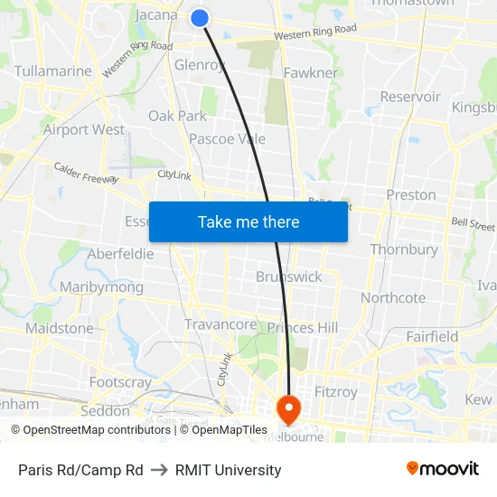 Paris Rd/Camp Rd to RMIT University map