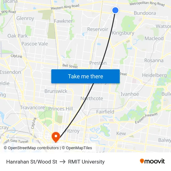 Hanrahan St/Wood St to RMIT University map
