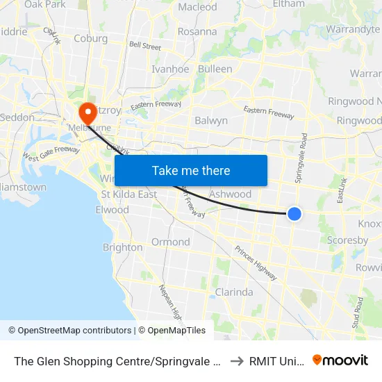 The Glen Shopping Centre/Springvale Rd to RMIT University map