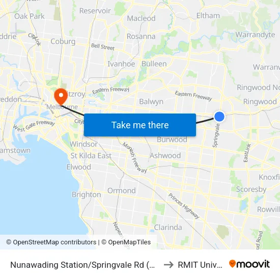 Nunawading Station/Springvale Rd to RMIT University map