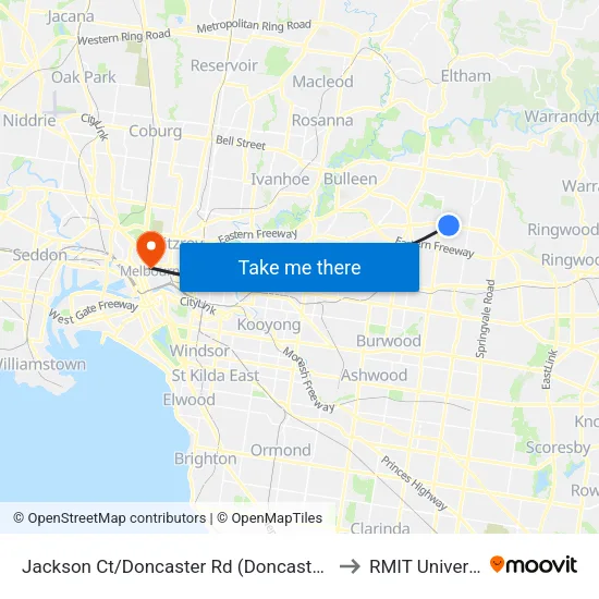 Jackson Ct/Doncaster Rd to RMIT University map