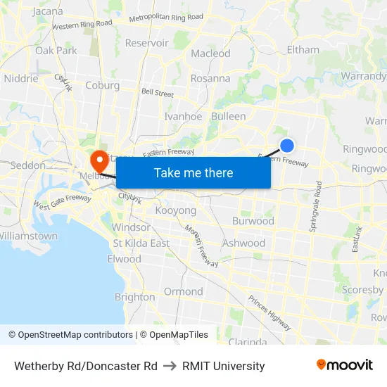 Wetherby Rd/Doncaster Rd to RMIT University map