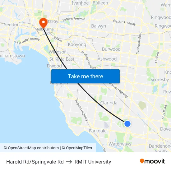 Harold Rd/Springvale Rd to RMIT University map