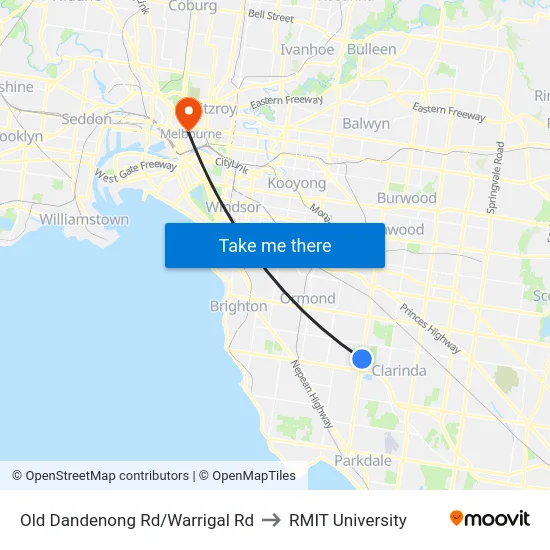 Old Dandenong Rd/Warrigal Rd to RMIT University map