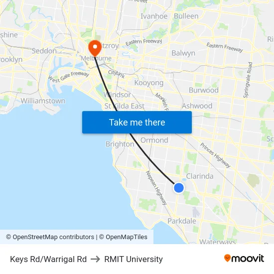 Keys Rd/Warrigal Rd to RMIT University map