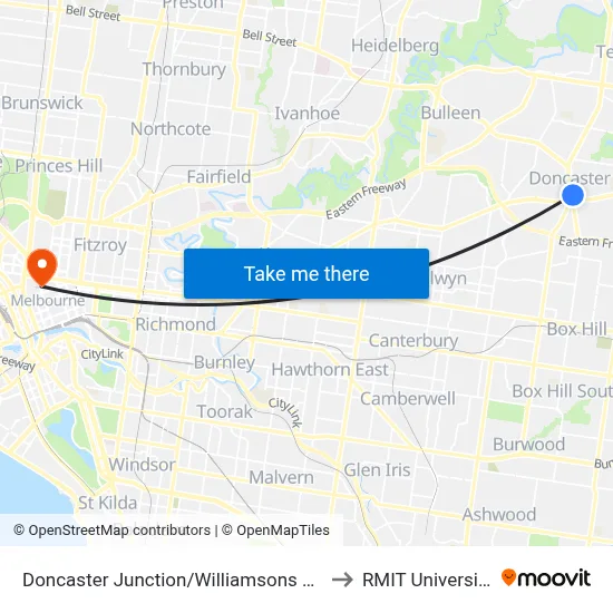 Doncaster Junction/Williamsons Rd to RMIT University map