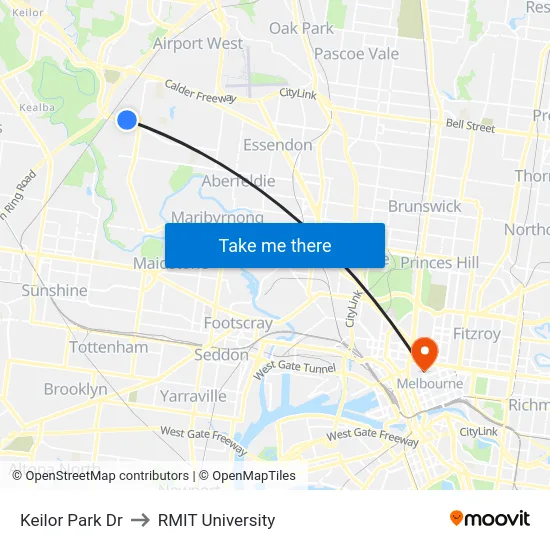Keilor Park Dr to RMIT University map