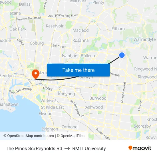 The Pines Sc/Reynolds Rd to RMIT University map