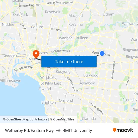 Wetherby Rd/Eastern Fwy to RMIT University map