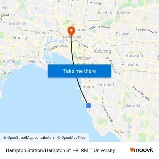 Hampton Station/Hampton St to RMIT University map
