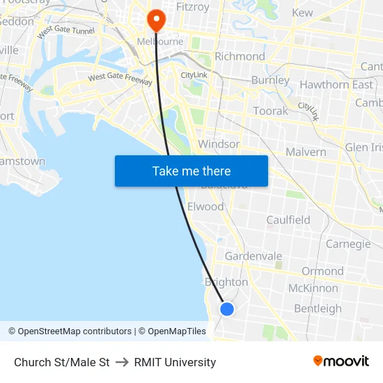 Church St/Male St to RMIT University map