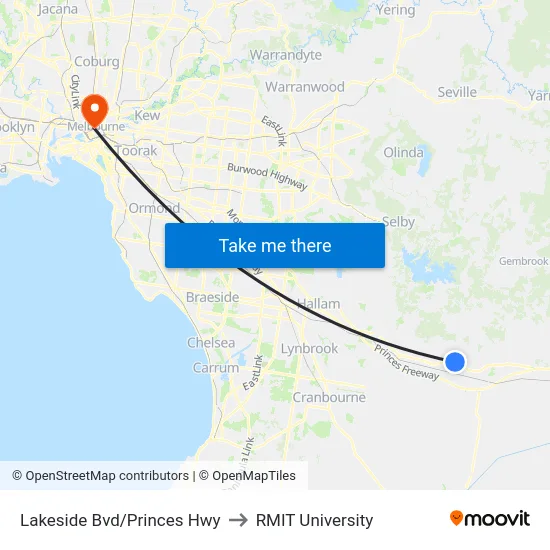 Lakeside Bvd/Princes Hwy to RMIT University map