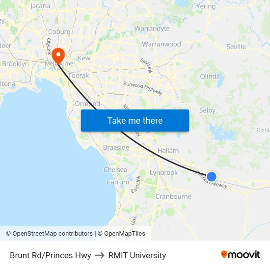 Brunt Rd/Princes Hwy to RMIT University map