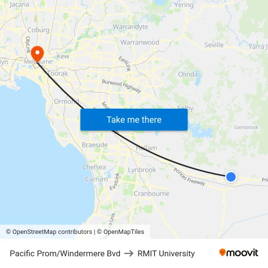 Pacific Prom/Windermere Bvd to RMIT University map