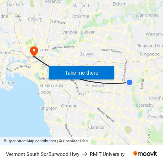 Vermont South Sc/Burwood Hwy to RMIT University map