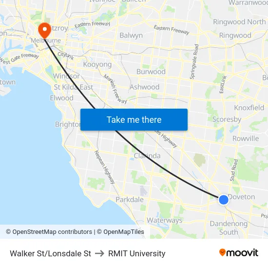 Walker St/Lonsdale St to RMIT University map