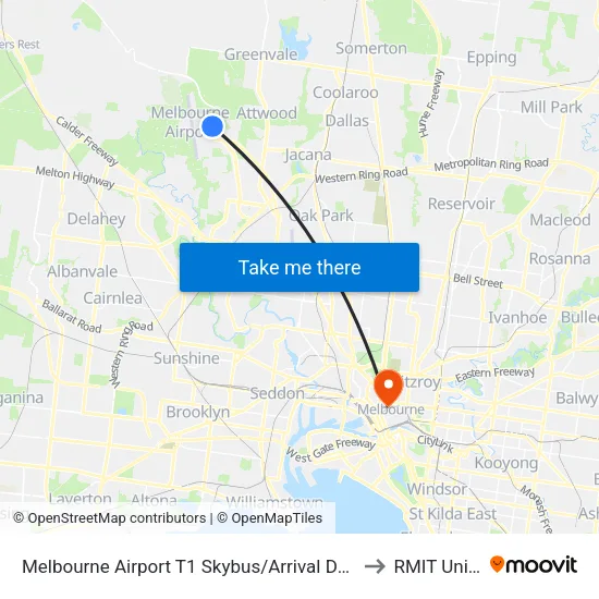 Melbourne Airport T1 Skybus/Arrival Dr to RMIT University map