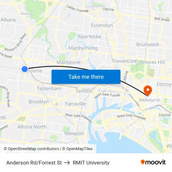 Anderson Rd/Forrest St to RMIT University map