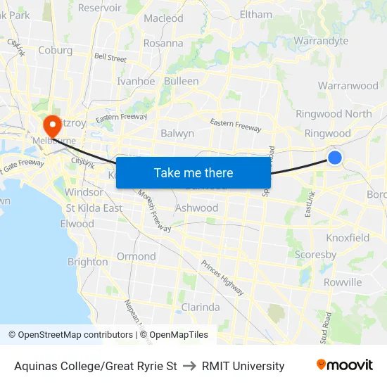 Aquinas College/Great Ryrie St to RMIT University map