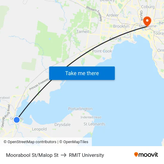 Moorabool St/Malop St to RMIT University map