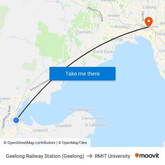 Geelong Railway Station (Geelong) to RMIT University map