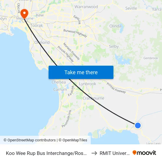 Koo Wee Rup Bus Interchange/Rossiter Rd to RMIT University map