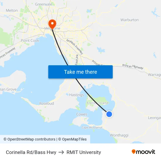 Corinella Rd/Bass Hwy to RMIT University map