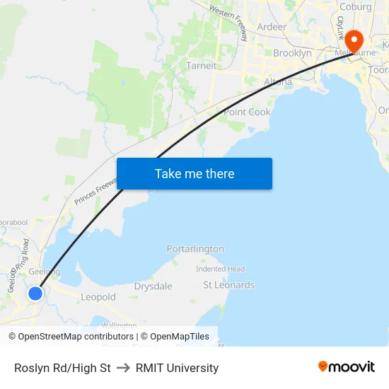Roslyn Rd/High St to RMIT University map