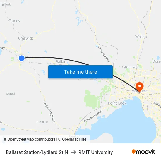 Ballarat Station/Lydiard St N to RMIT University map