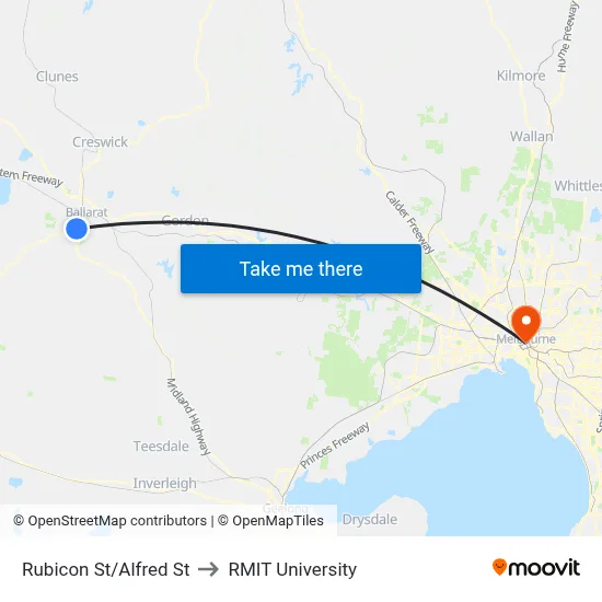 Rubicon St/Alfred St to RMIT University map