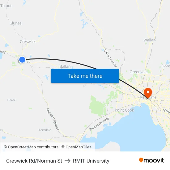 Creswick Rd/Norman St to RMIT University map