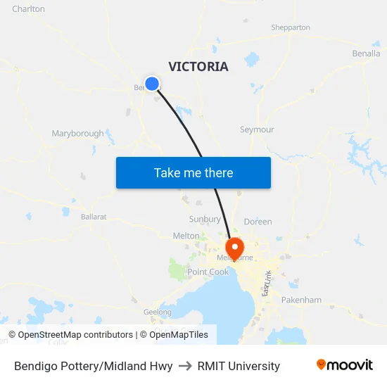 Bendigo Pottery/Midland Hwy to RMIT University map