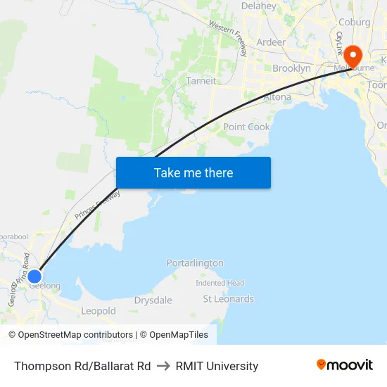 Thompson Rd/Ballarat Rd to RMIT University map