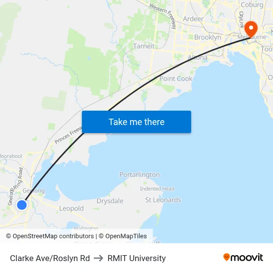 Clarke Ave/Roslyn Rd to RMIT University map