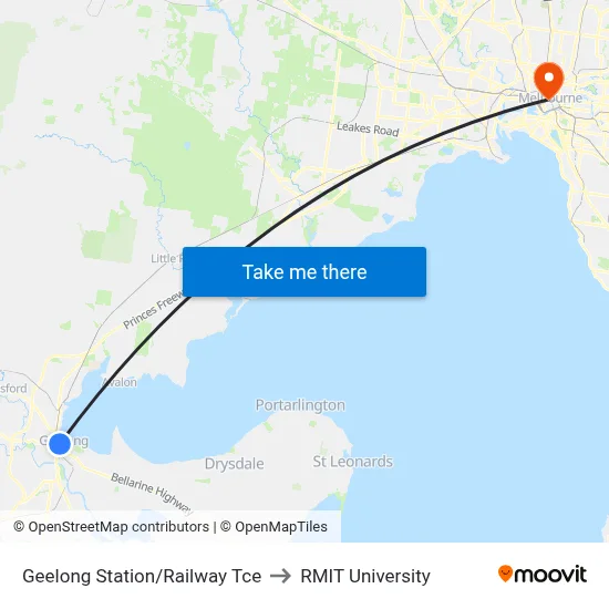 Geelong Station/Railway Tce to RMIT University map