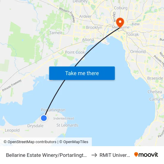 Bellarine Estate Winery/Portarlington Rd to RMIT University map