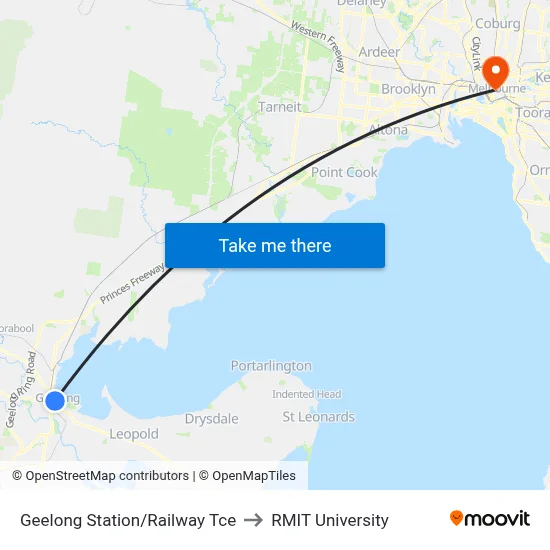 Geelong Station/Railway Tce to RMIT University map