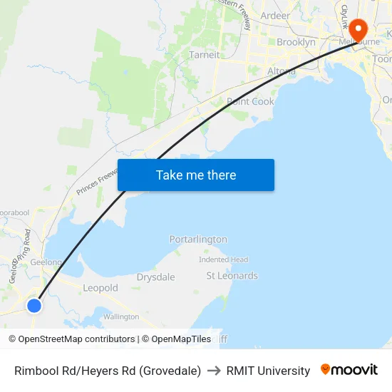 Rimbool Rd/Heyers Rd to RMIT University map