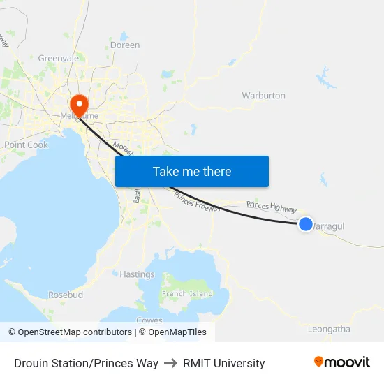 Drouin Station/Princes Way to RMIT University map
