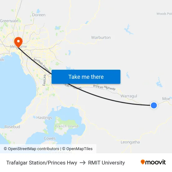 Trafalgar Station/Princes Hwy to RMIT University map
