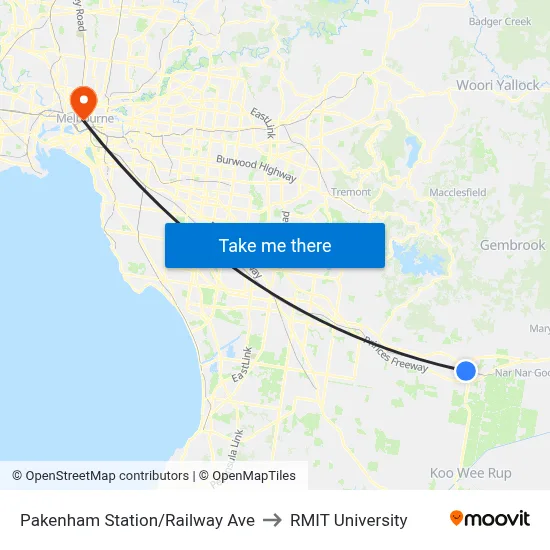 Pakenham Station/Railway Ave to RMIT University map
